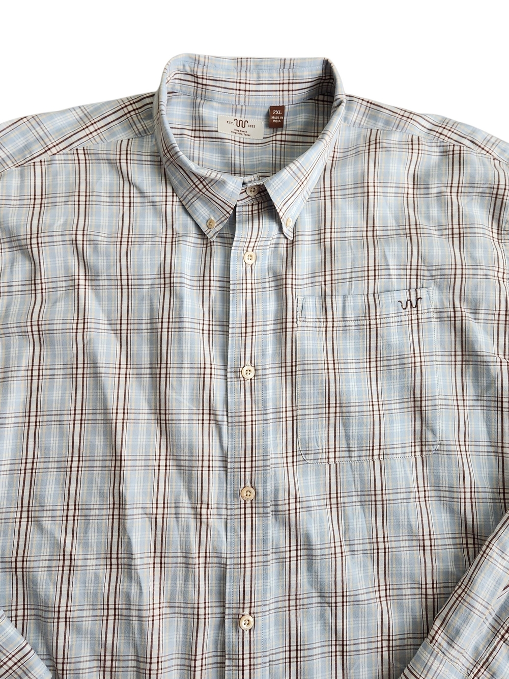 King Ranch Utility Button Down Western Shirt Men's 2XL Blue Plaid Windowpane
